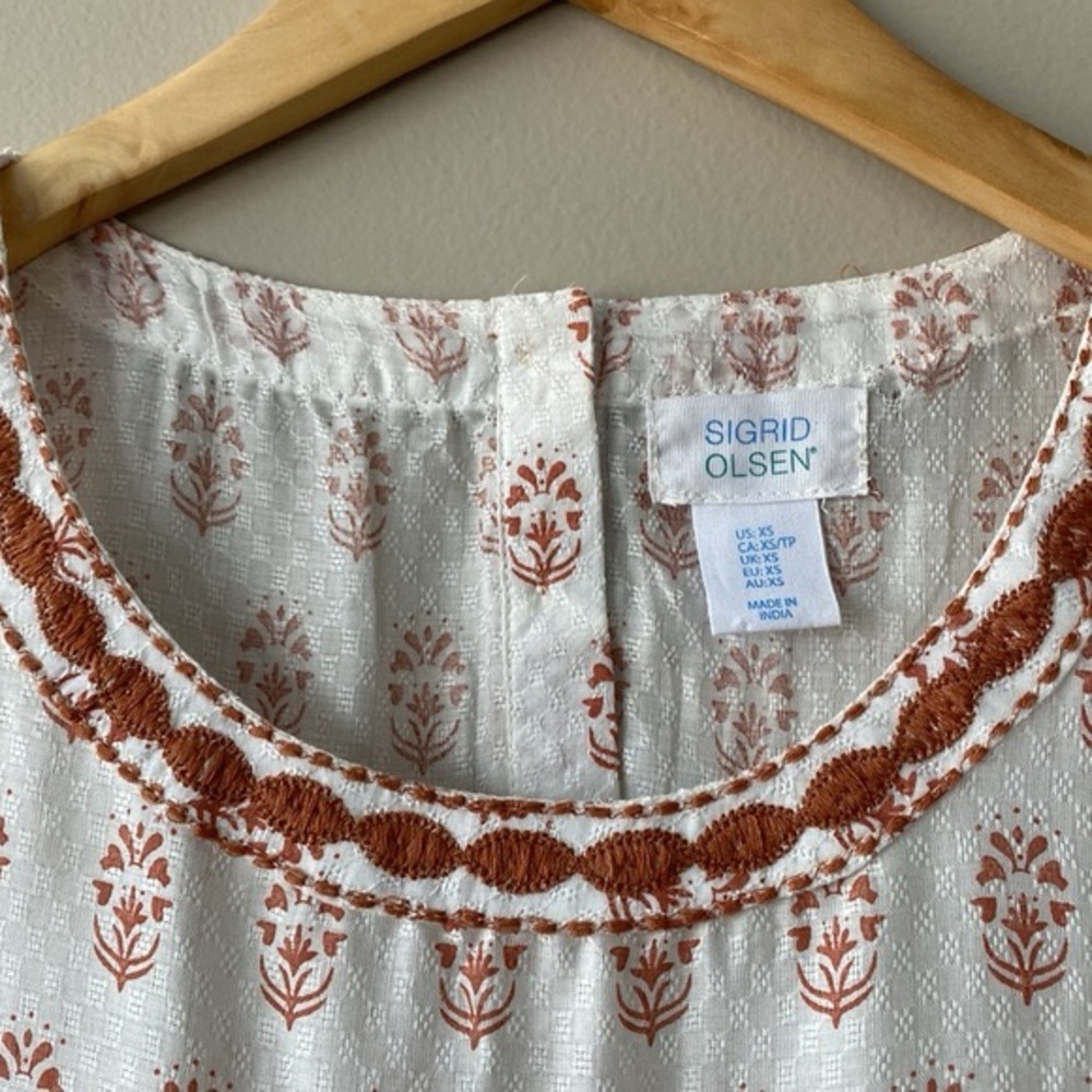 Sigrid Olsen Cream Block Print Swing Peplum Top - Picture 5 of 9